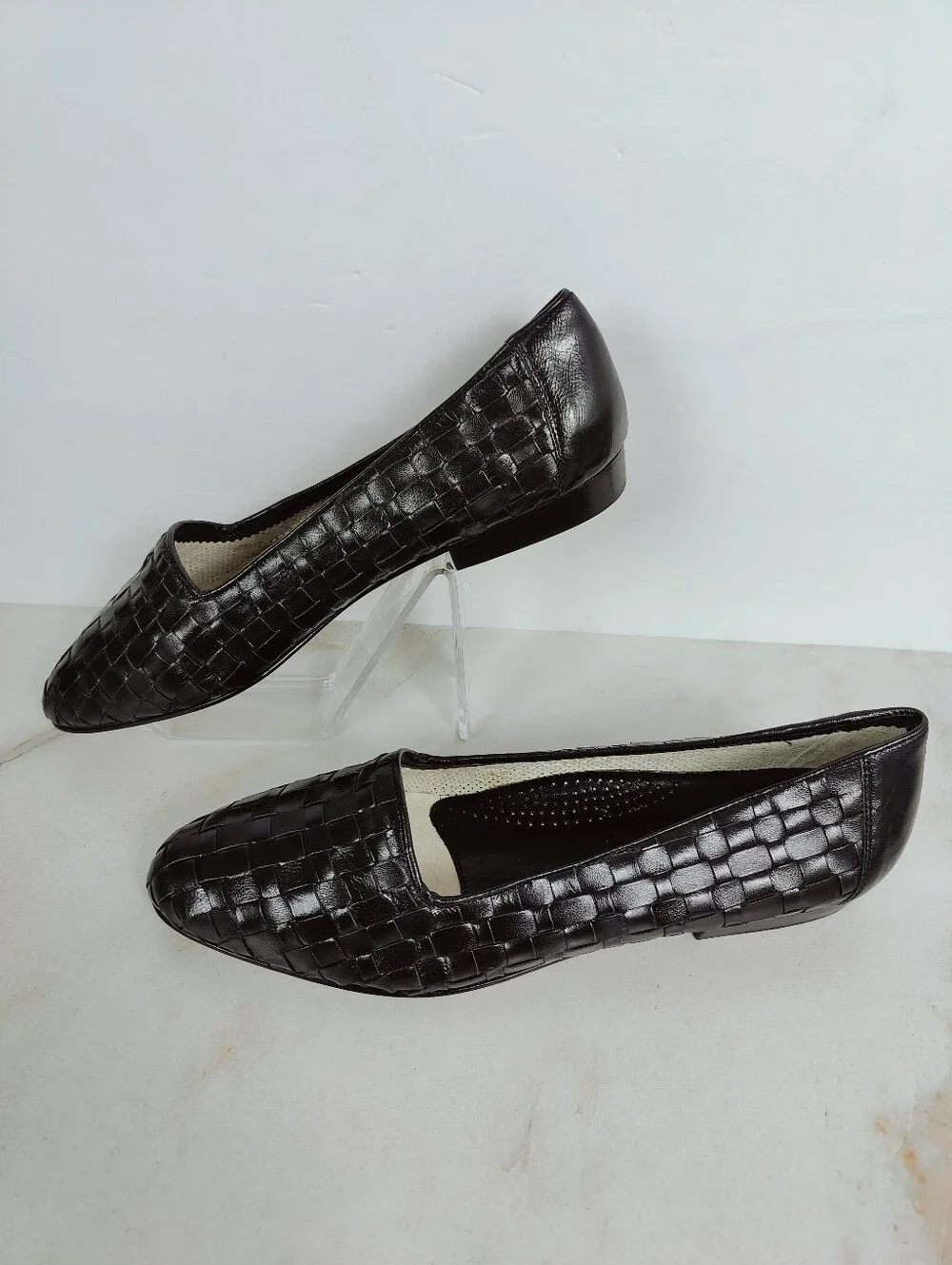 EUC Alfani Black Woven Leather Slip On Flat Almond Toe Loafers, Sz 10